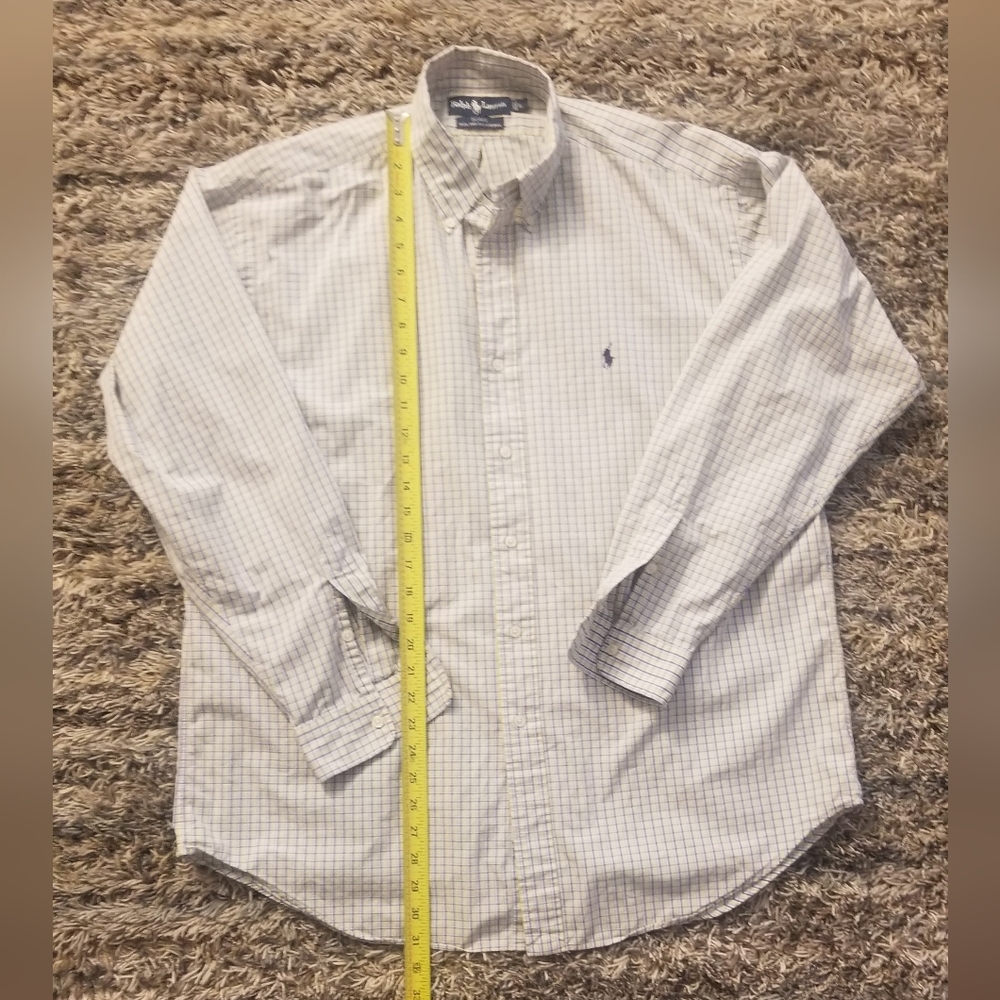 POLO RALPH LAUREN SHIRT L COTTON PLAID YELLOW BLUE WHITE BUTTON UP SHIRT Tear